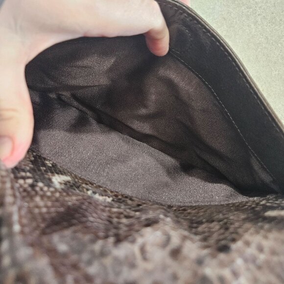 Mischka Badgley Brown Leather Faux Snake Print Shoulder Bag Twist Lock Closure‎ - Picture 5 of 9